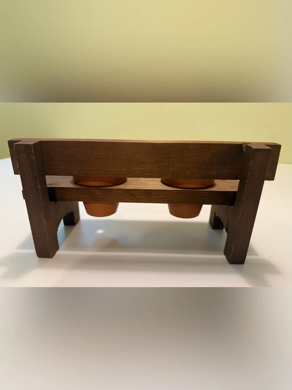 Mini Wood Bench Plant Stand 2 Terracotta Pots Rustic Tea Light Holder or Plant